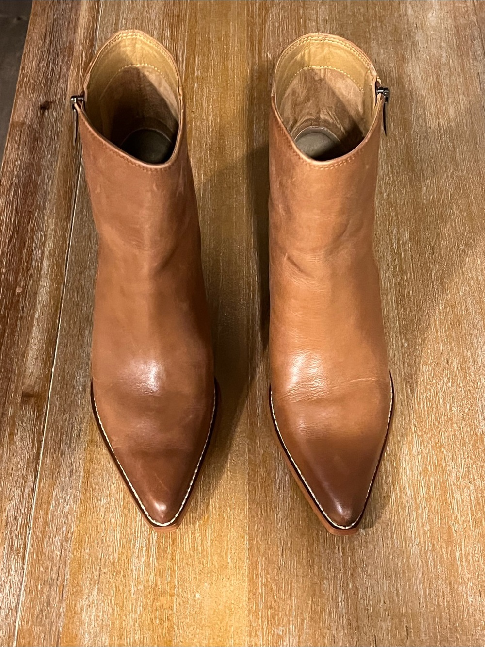 Sam Edelman Tan Leather Pointed Toe Ankle Boots